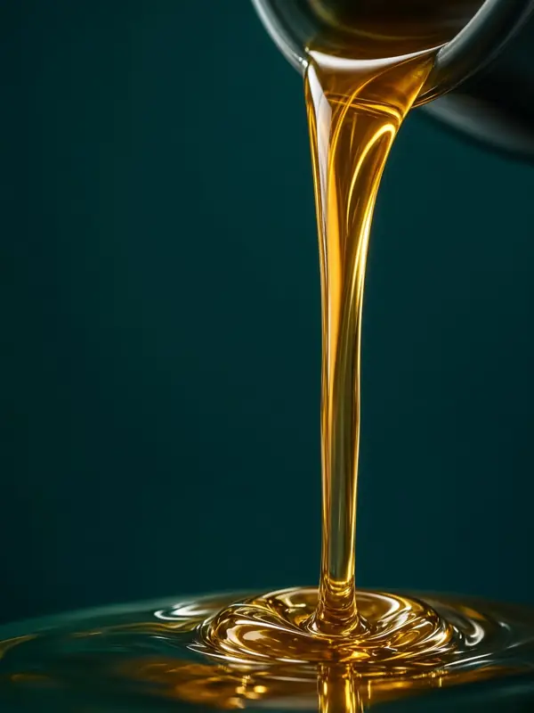 Aceite de motor dorado cayendo en un chorro